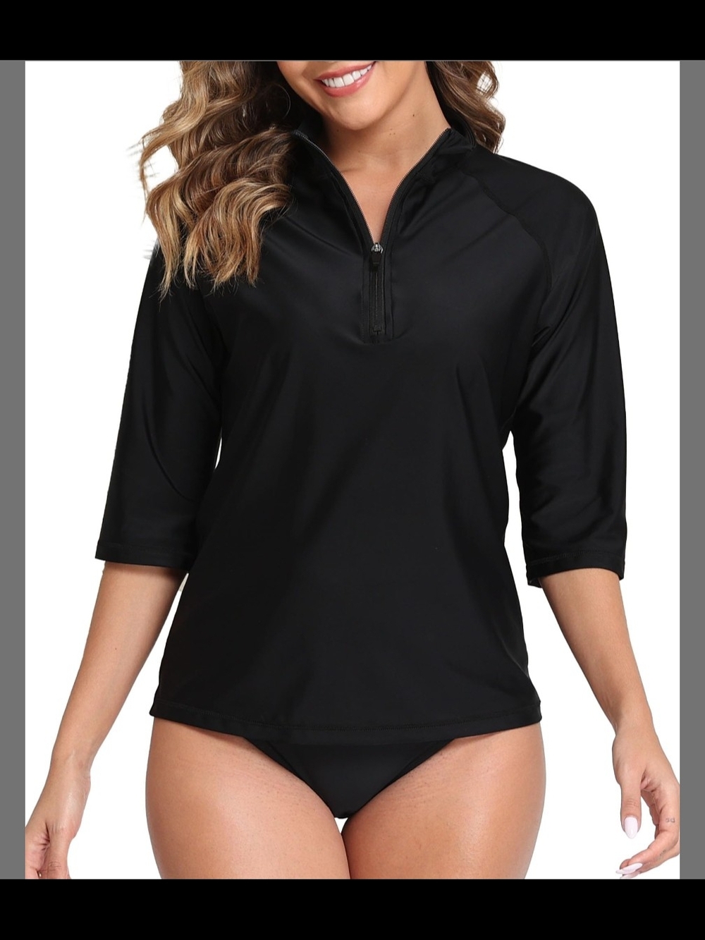 ~Halcurt Women's Rash Guard Half Zip Swim Shirt Bathing Suit Black 2XLTop only